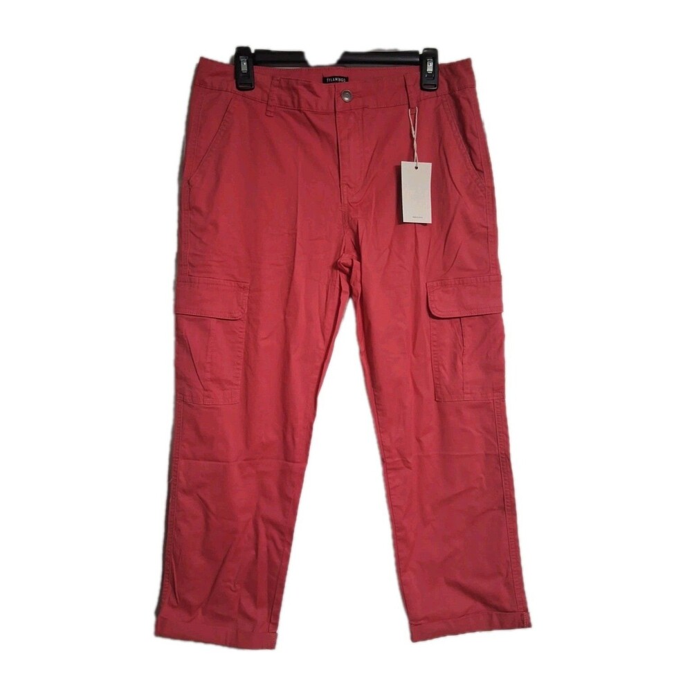 NWT Women's Flamingo Coral Pink Cargo Crop Pants Size L